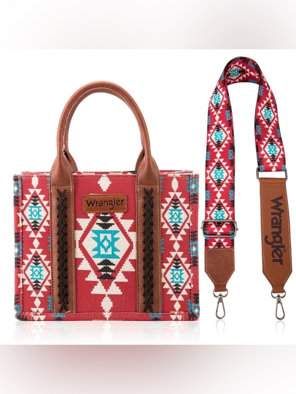 New Wrangler Aztec Tote Bag for Women Boho Shoulder Purse Burgundy